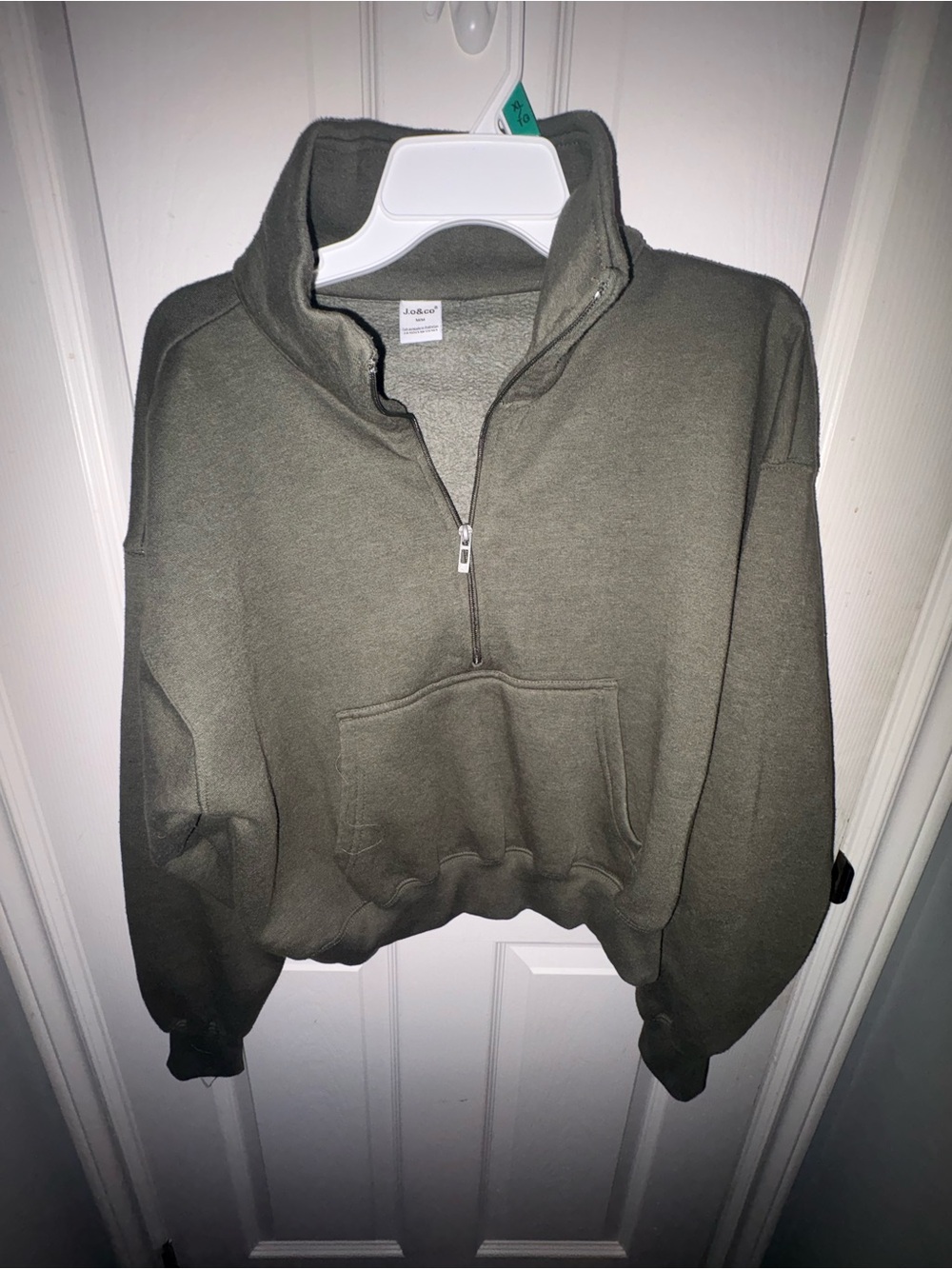 Olive Half-Zip Cropped Sweatshirt